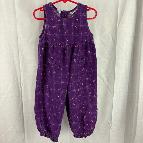 All Mine Vintage Purple Corduroy Floral Print Bubble Romper 24 Months - Picture 1 of 8
